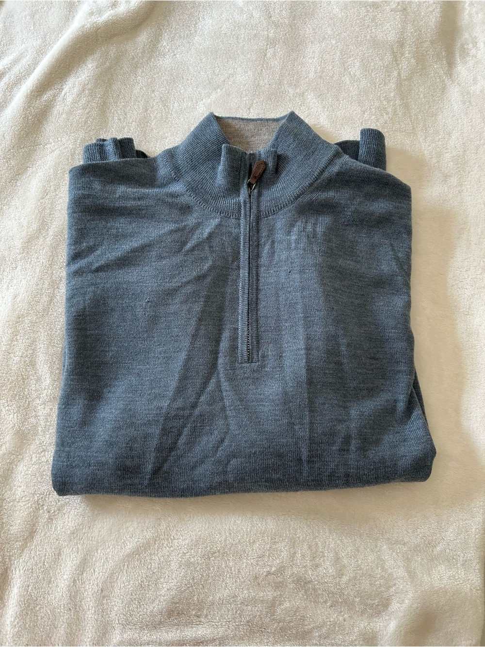 Black Brown 1826 100% Merino Wool Men's Zip-Neck Sweater in Slate Blue